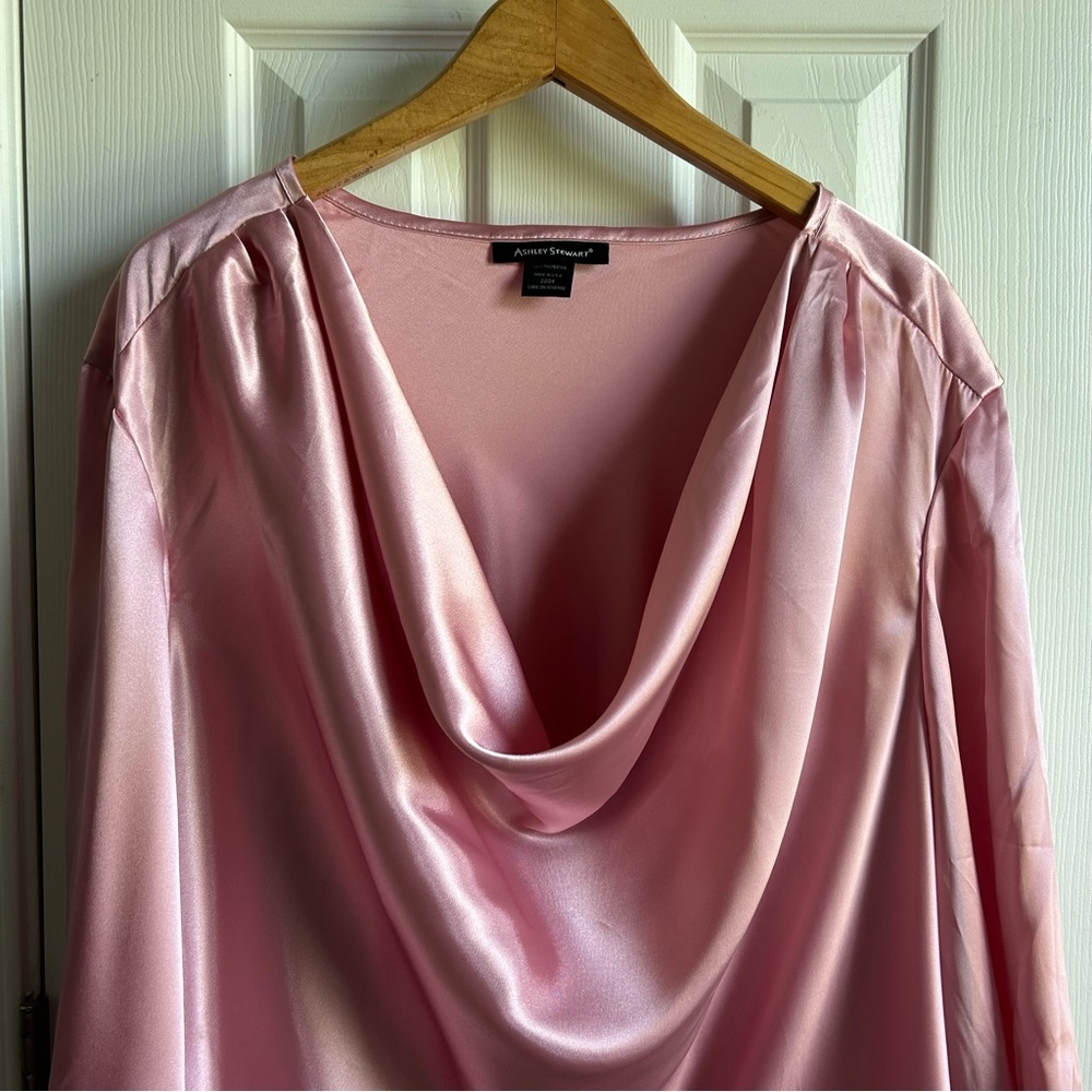 Ashley Stewart pink satin cowl neck blouse - Picture 2 of 5